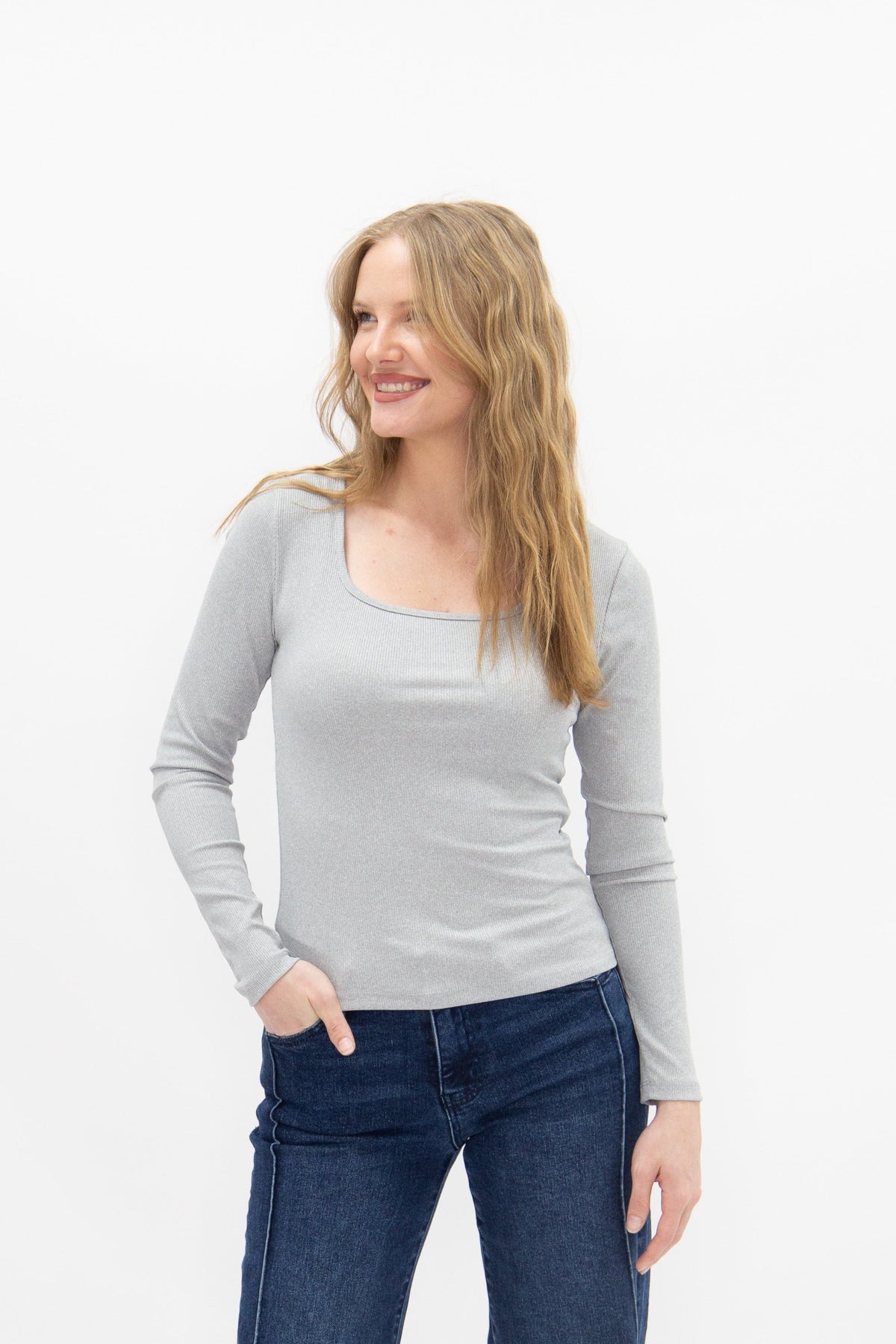 Square Neck Long Sleeve Top