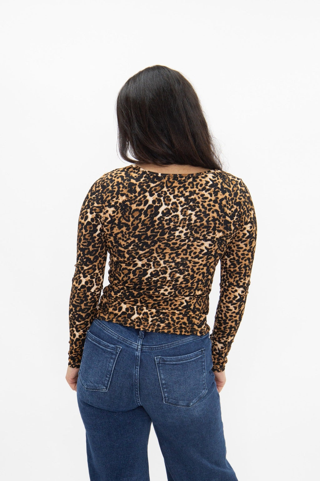 Square Neck Long Sleeve Top, Leopard — additional view 5
