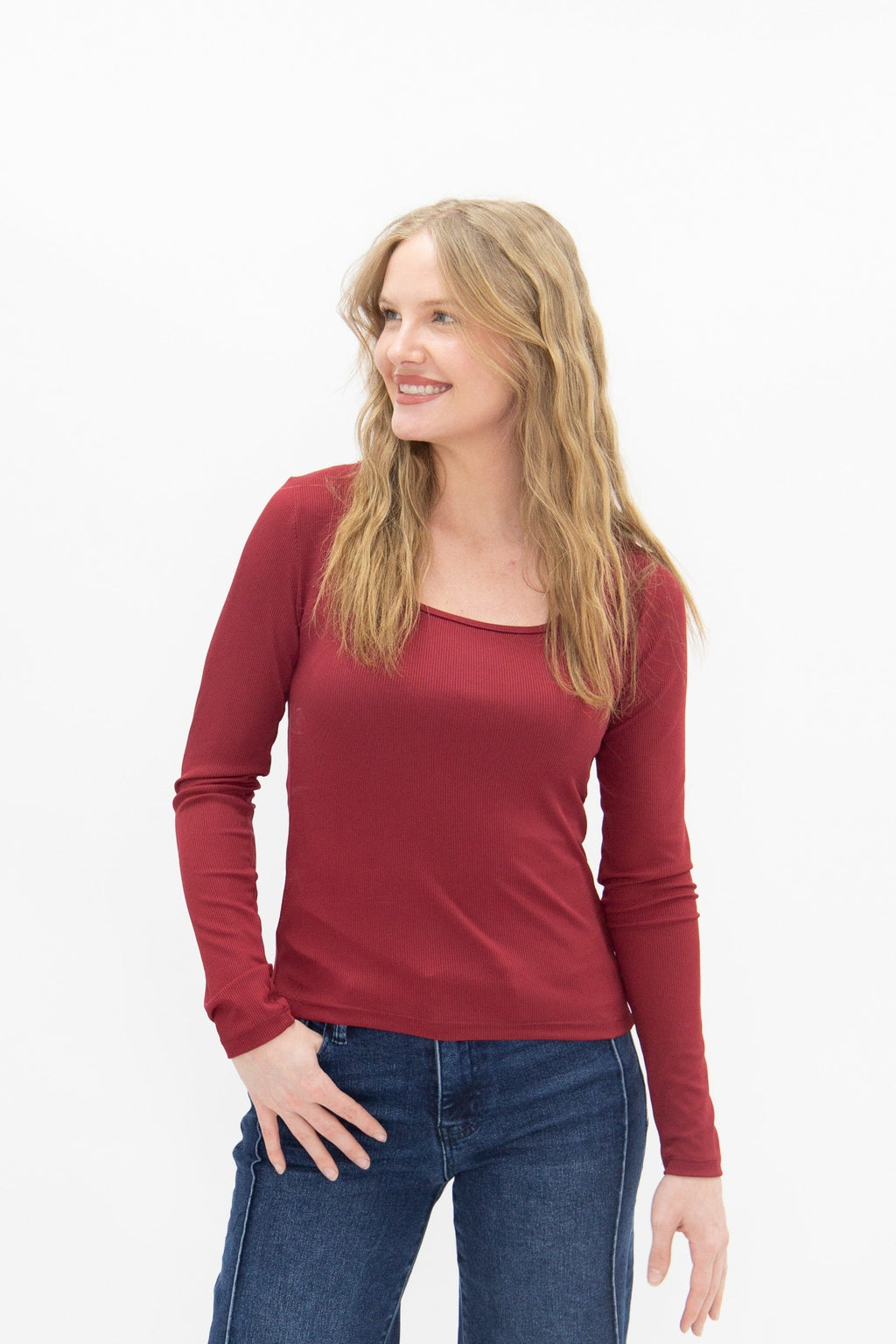 Square Neck Long Sleeve Top