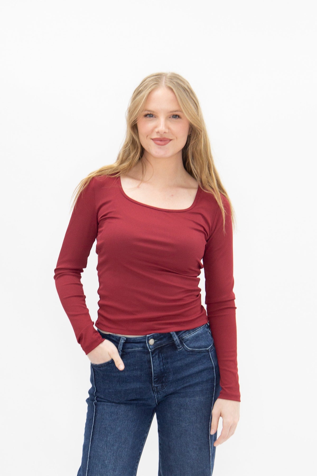 Square Neck Long Sleeve Top