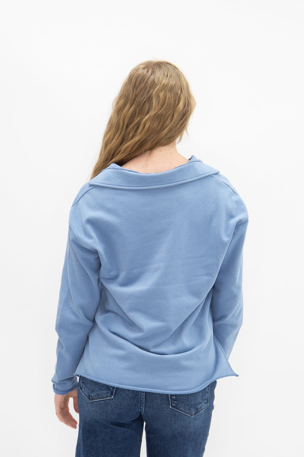 V-Neck Collared Pullover, Blue — additional view 5