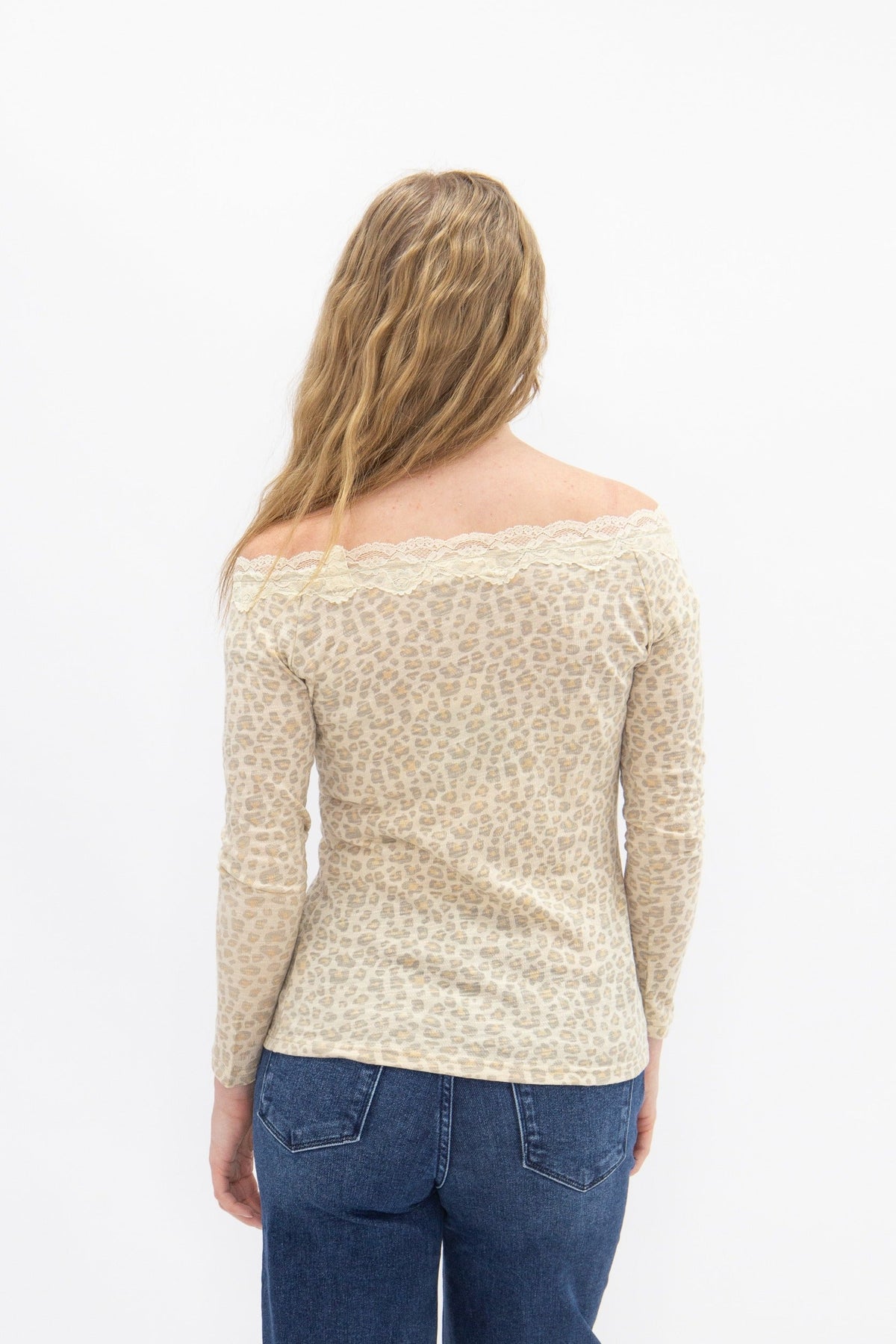 Longsleeve Off-the-Shoulder Top with Lace Trim