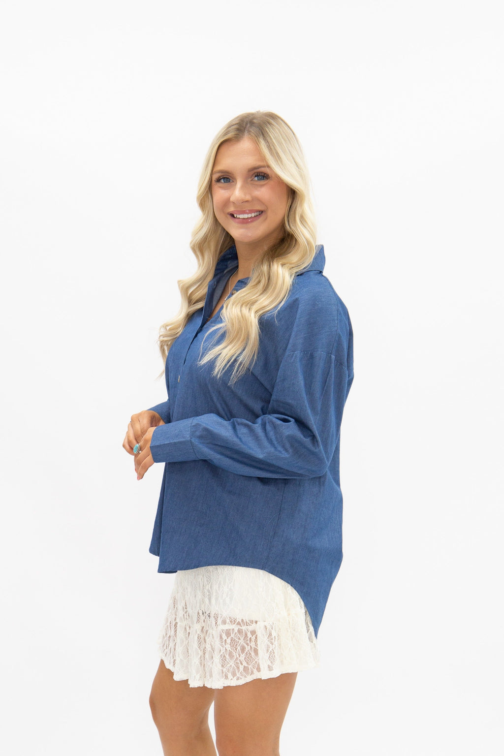 Kathryn Classic Button-Up, Chambray — additional view 3