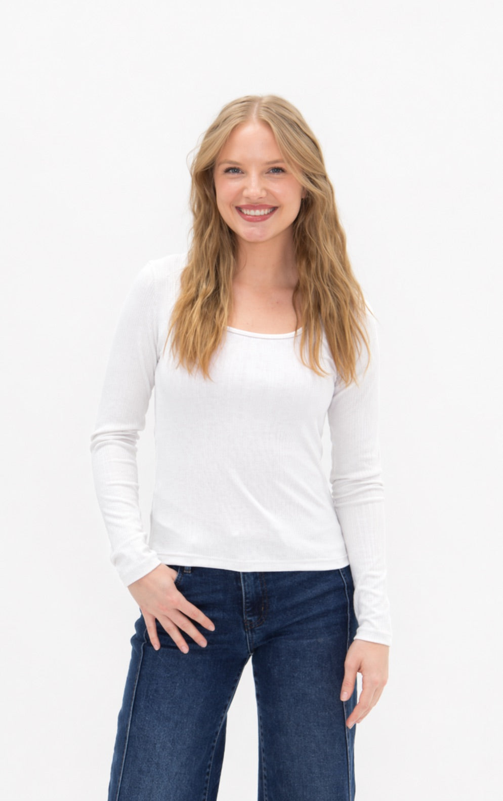 Square Neck Long Sleeve Top, White — additional view 4