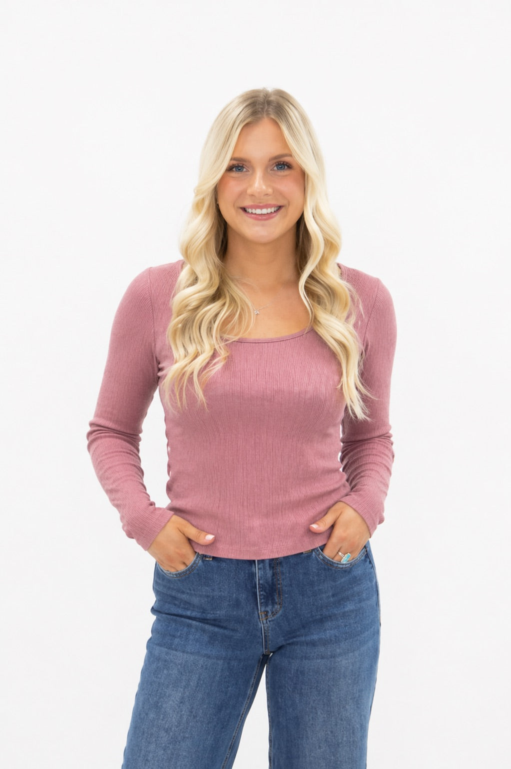 Square Neck Long Sleeve Top
