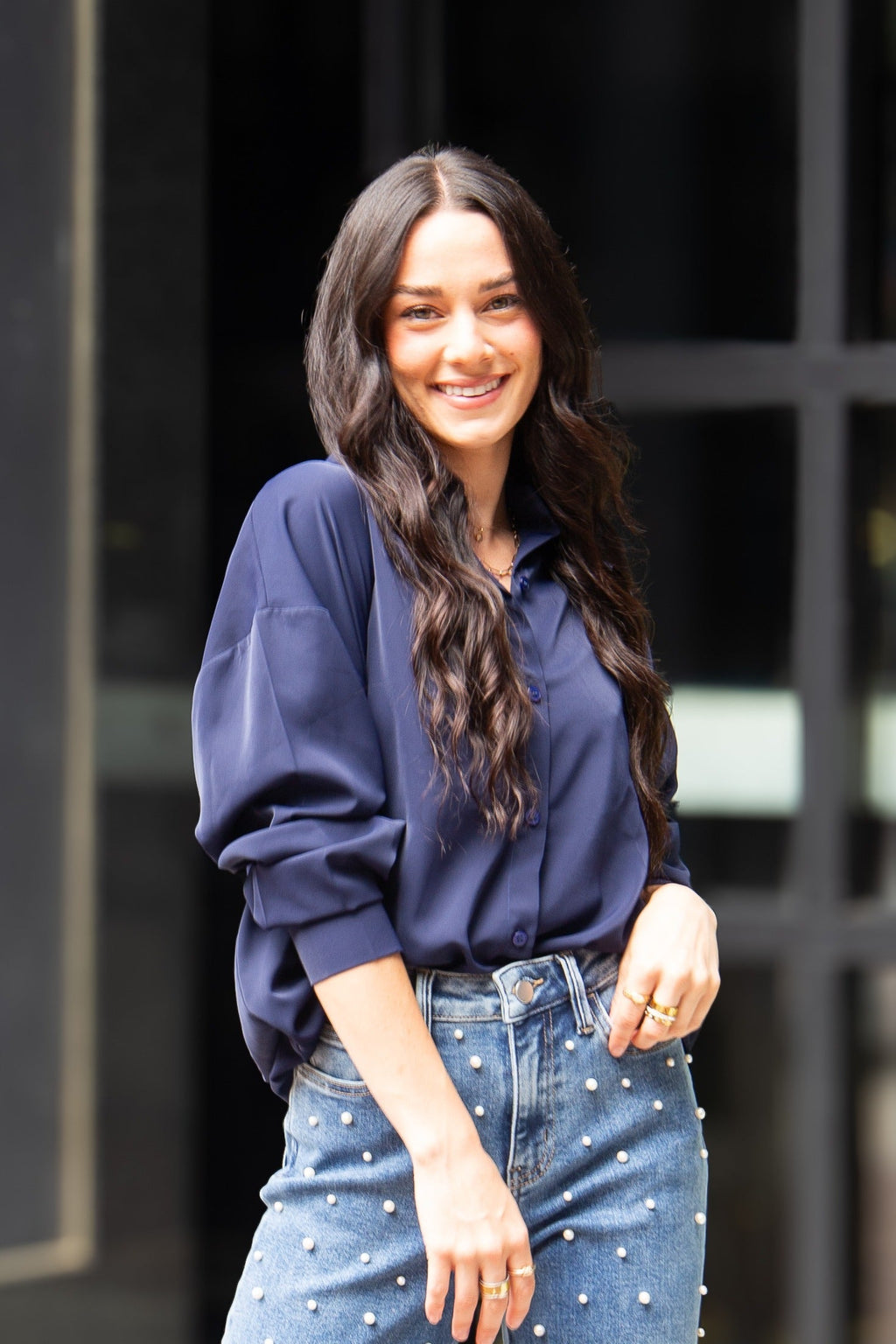 Kathryn Classic Button-Up, Navy — additional view 3