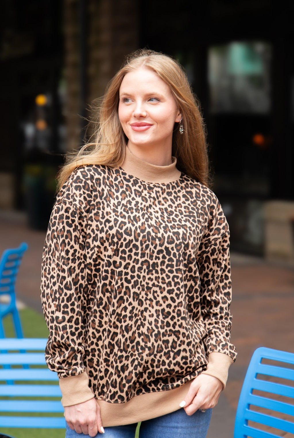Mock Neck Sweatshirt, Leopard — additional view 4