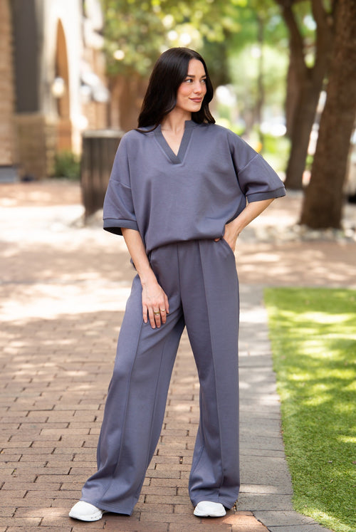 Butter Soft V-Neck Top, Slate Blue — additional view 2