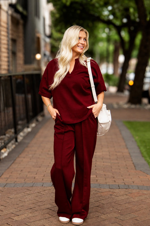 Butter Soft V-Neck Top, Maroon — additional view 2