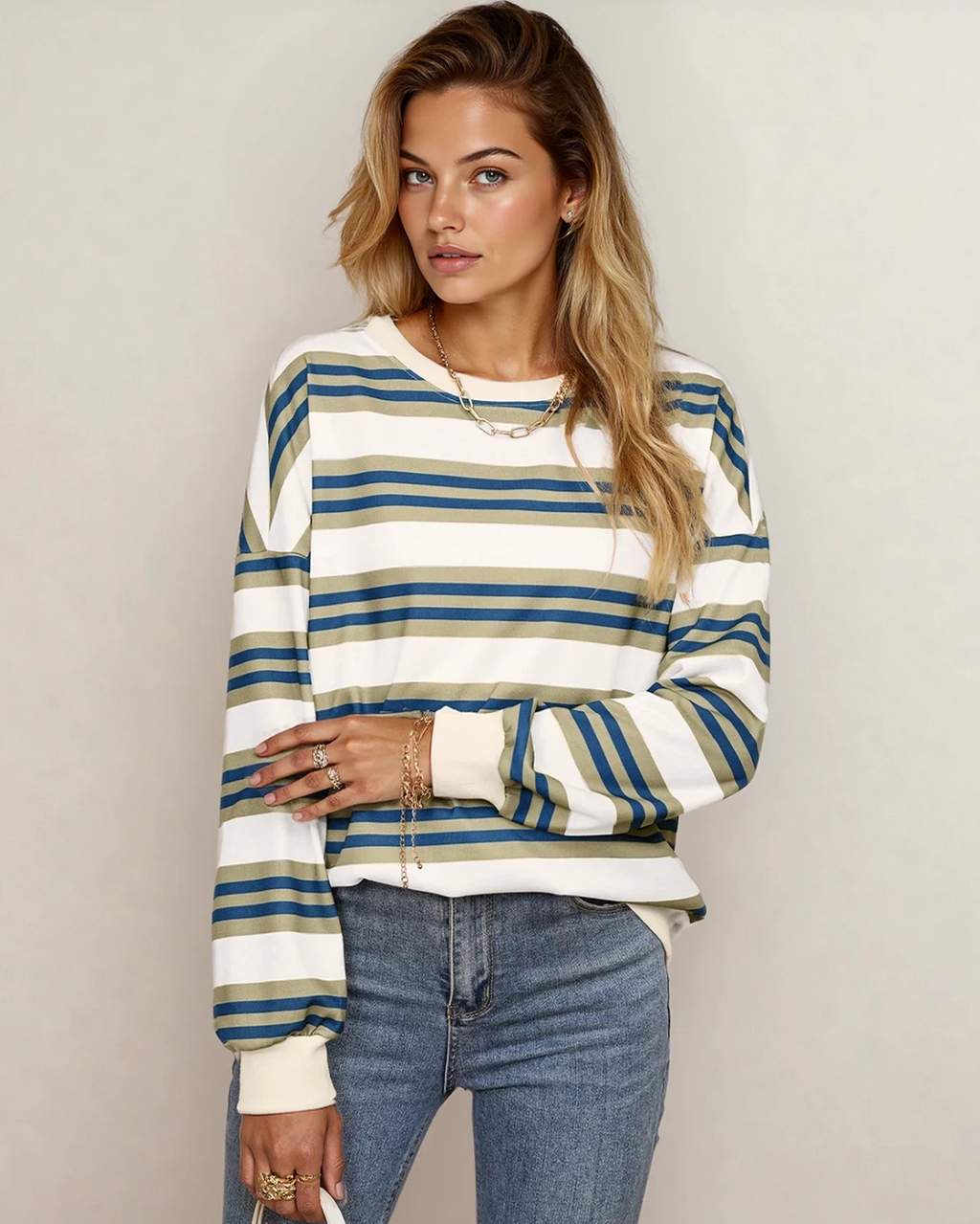 Sophie Stripe Crew Neck Drop Shoulder Pullover Sweatshirt — additional view 7