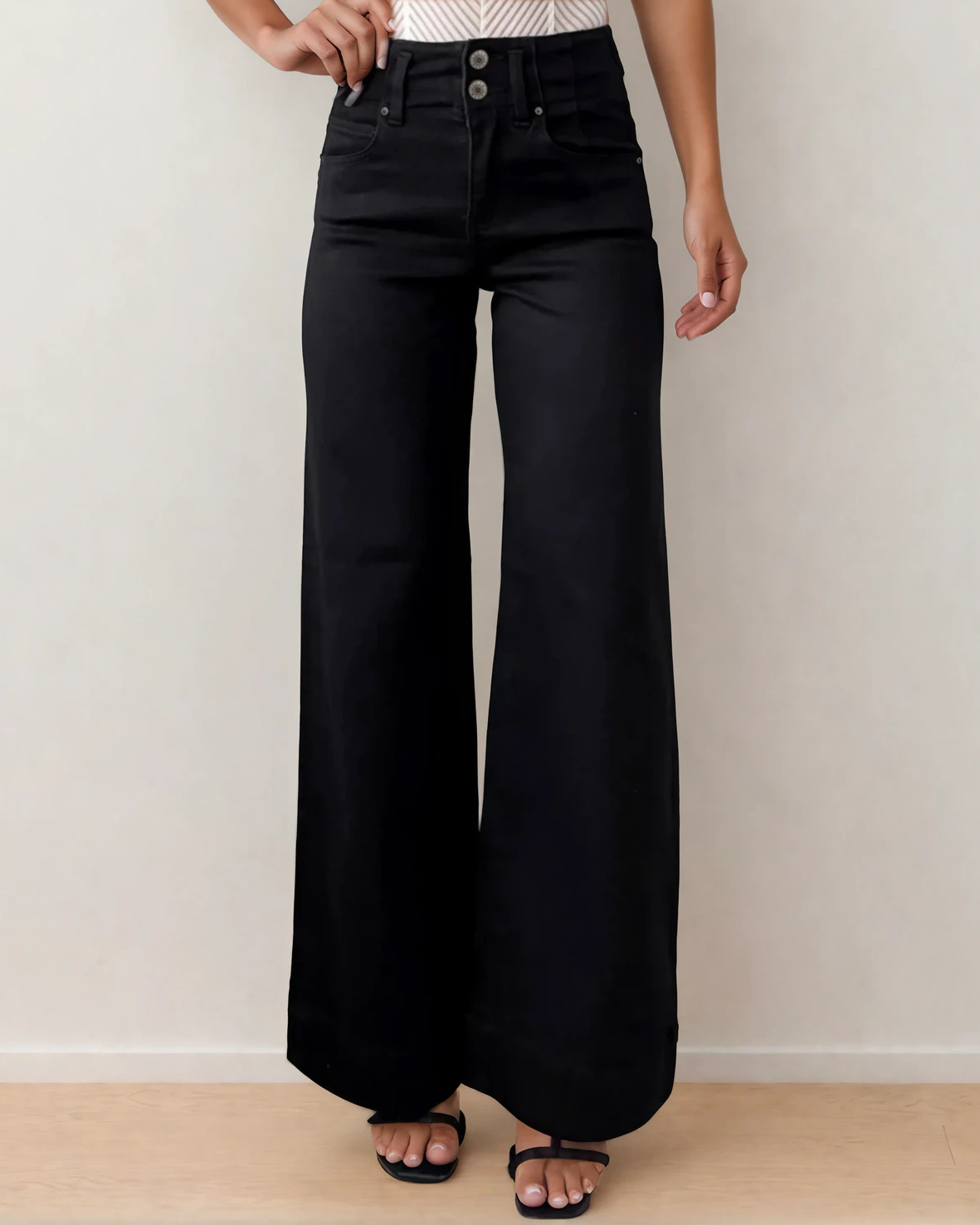 Brooke Wide Leg Jeans | High Rise Double Button Denim