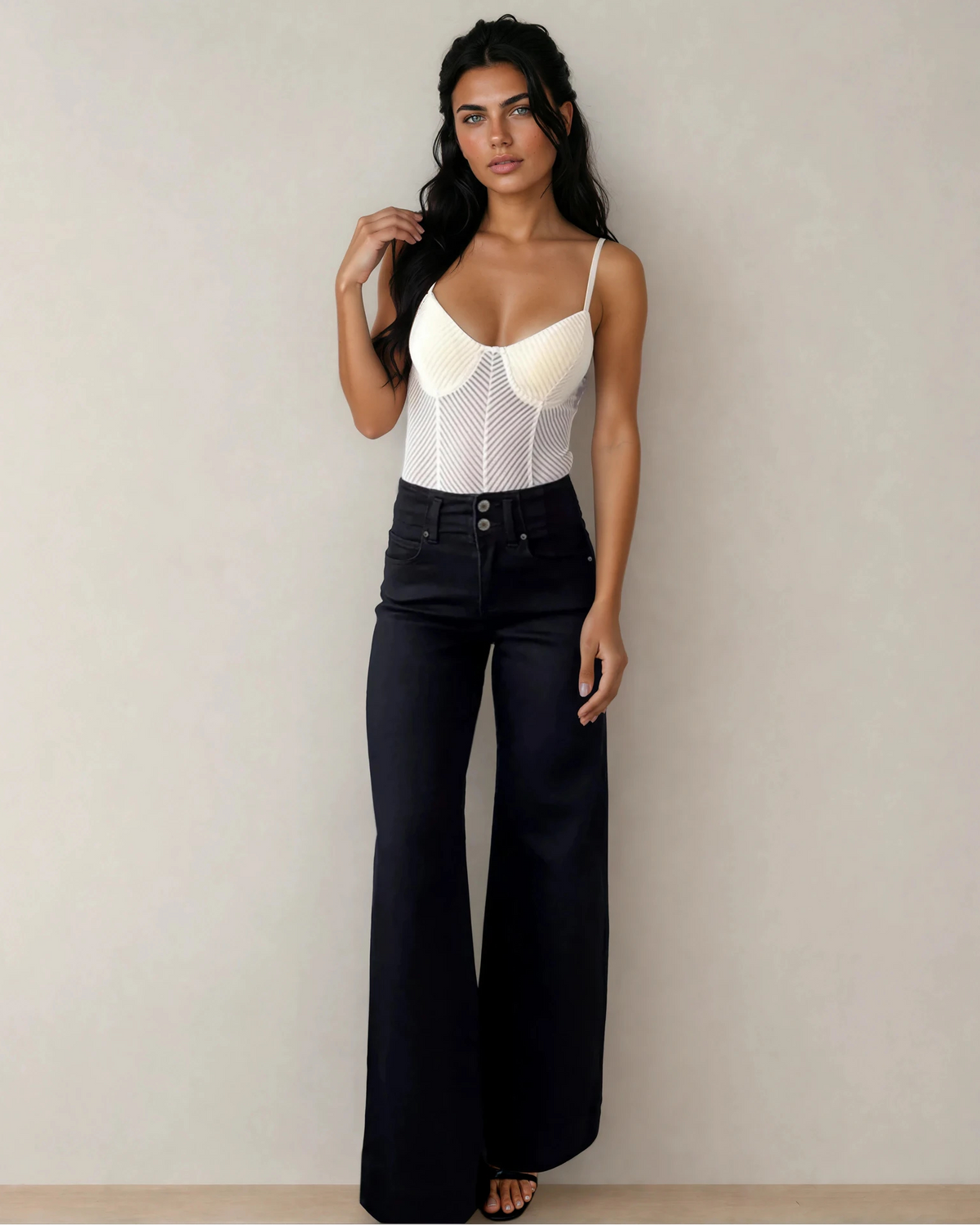 Brooke Wide Leg Jeans | High Rise Double Button Denim