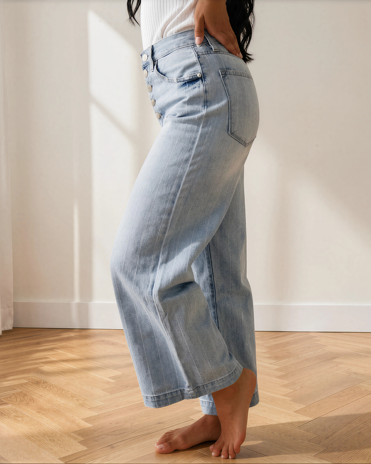 Veronica Pinstripe Wide Leg Jeans — additional view 3