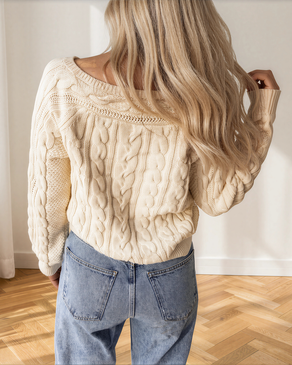 Mia Drop Shoulder Round Neck Cable Knit Sweater — additional view 3
