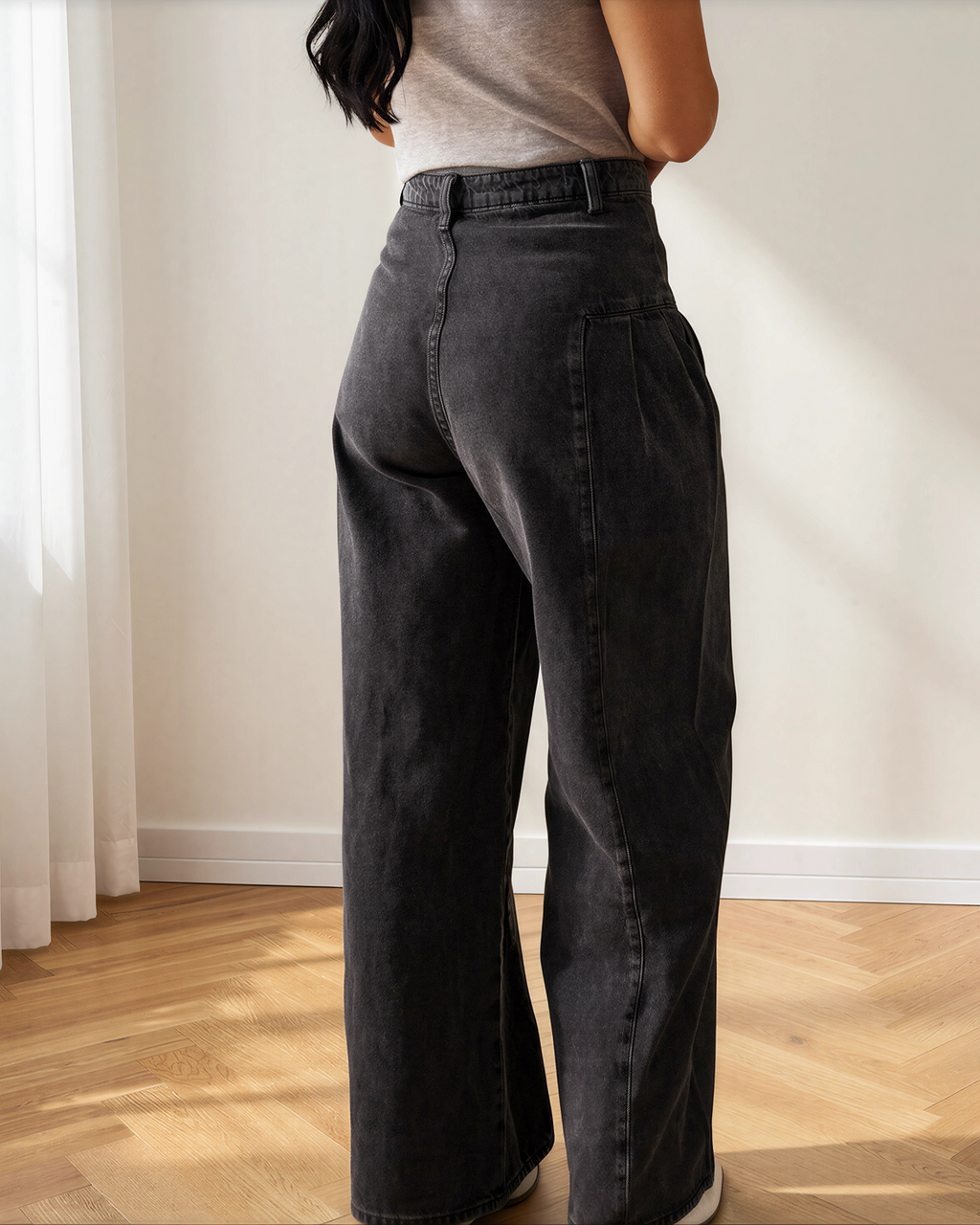 Billie Pleated Wide Leg Mineral Wash Denim Pants — additional view 6