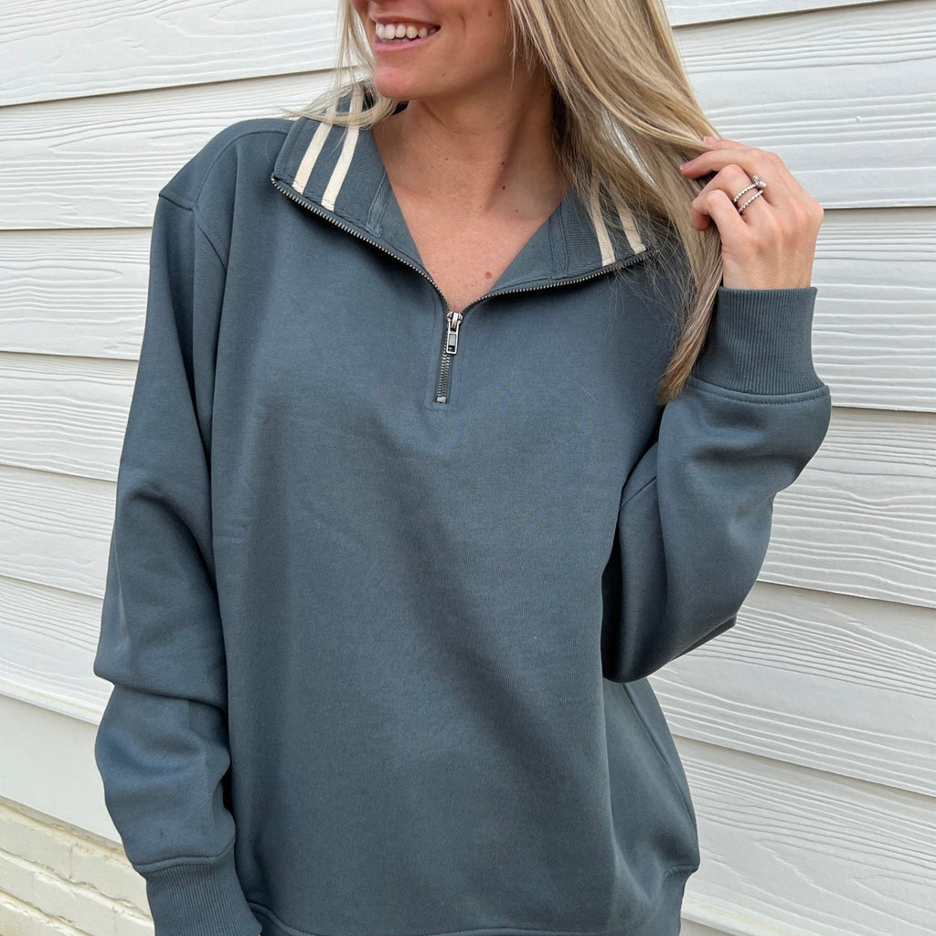 Stripe Quarter Zip Pullover