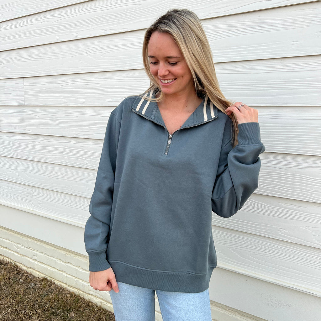Stripe Quarter Zip Pullover