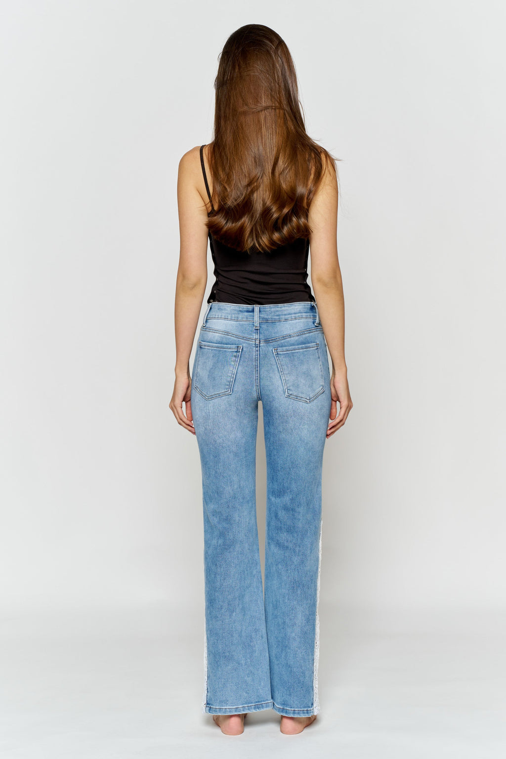 High Rise Wide Leg Jeans with Side Lace Crochet Detail — additional view 9