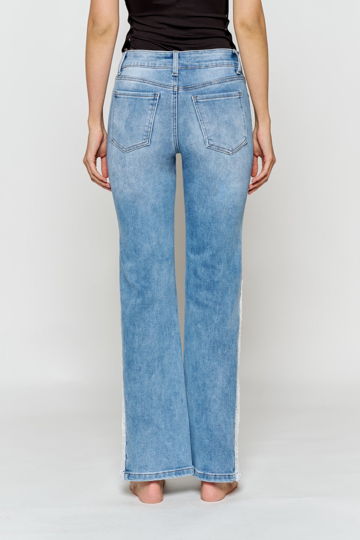High Rise Wide Leg Jeans with Side Lace Crochet Detail — additional view 6