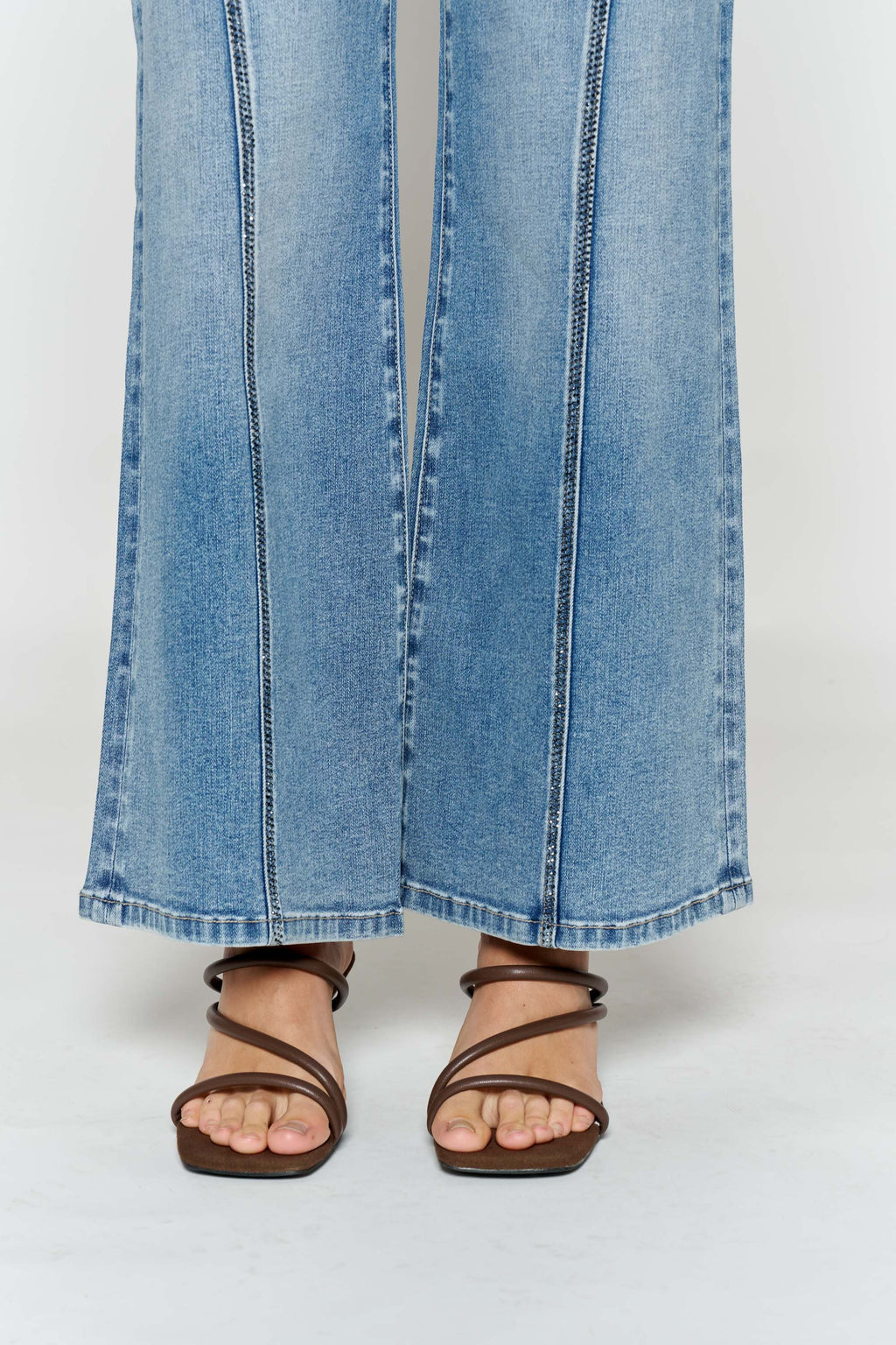 High Rise Wide Leg Jeans with Curved Seam and Rhinestone Details — additional view 7