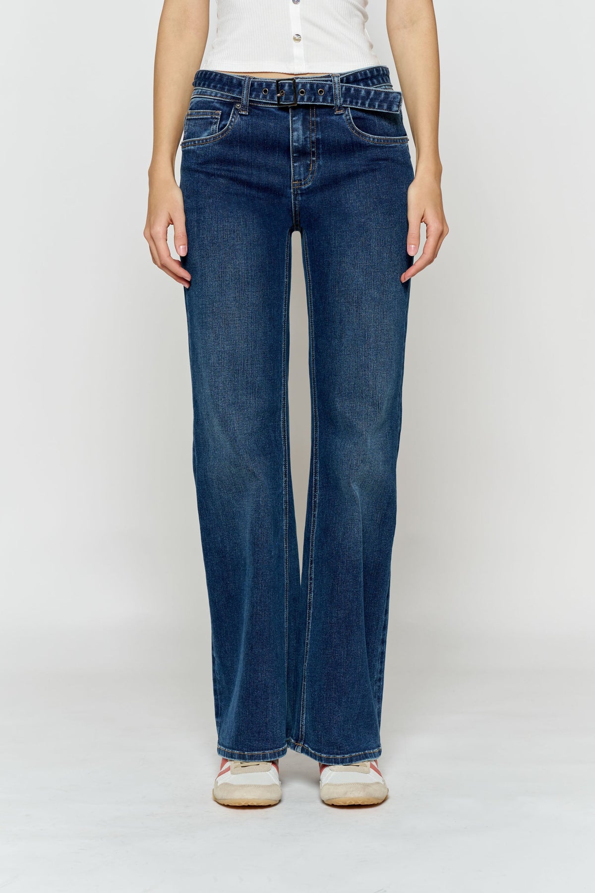 High-Rise Belted Baggy Jeans with Belt Closure