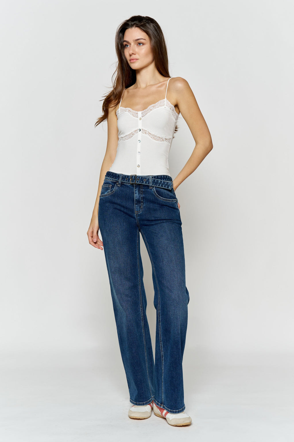 High Rise Belted Wide Leg Jeans with Buckle Closure — additional view 3