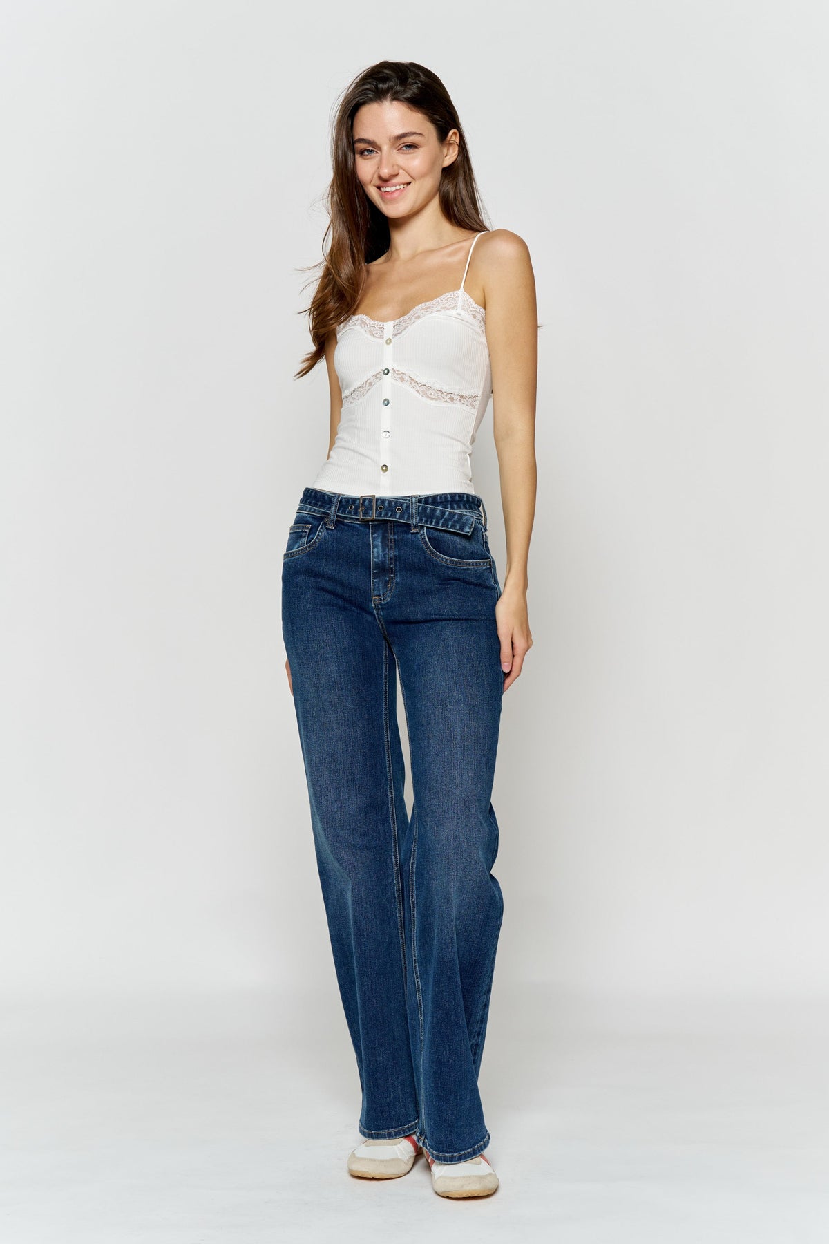 High-Rise Belted Baggy Jeans with Belt Closure