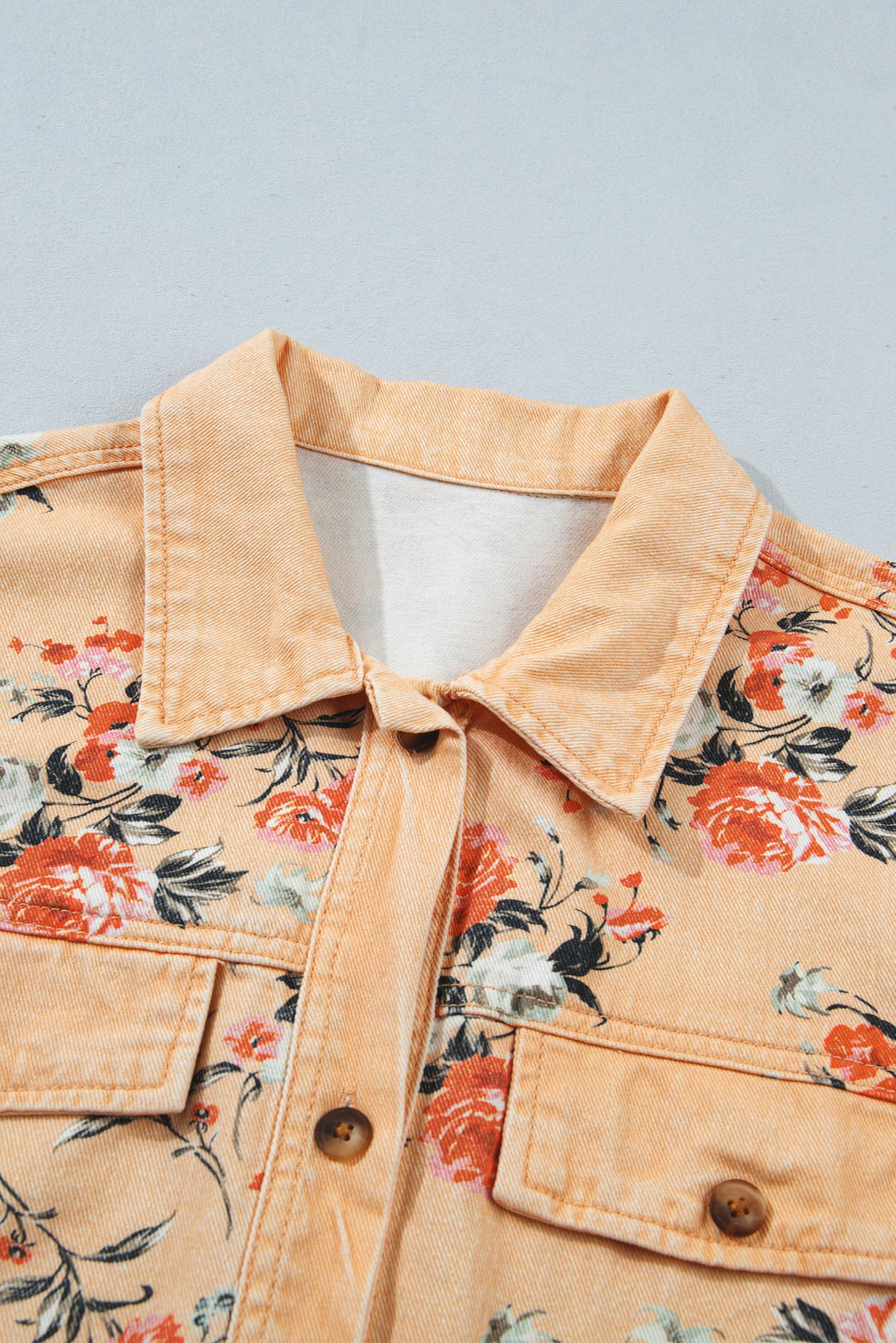 Floral Denim Buttoned Long Sleeve Tunic Jacket — additional view 4