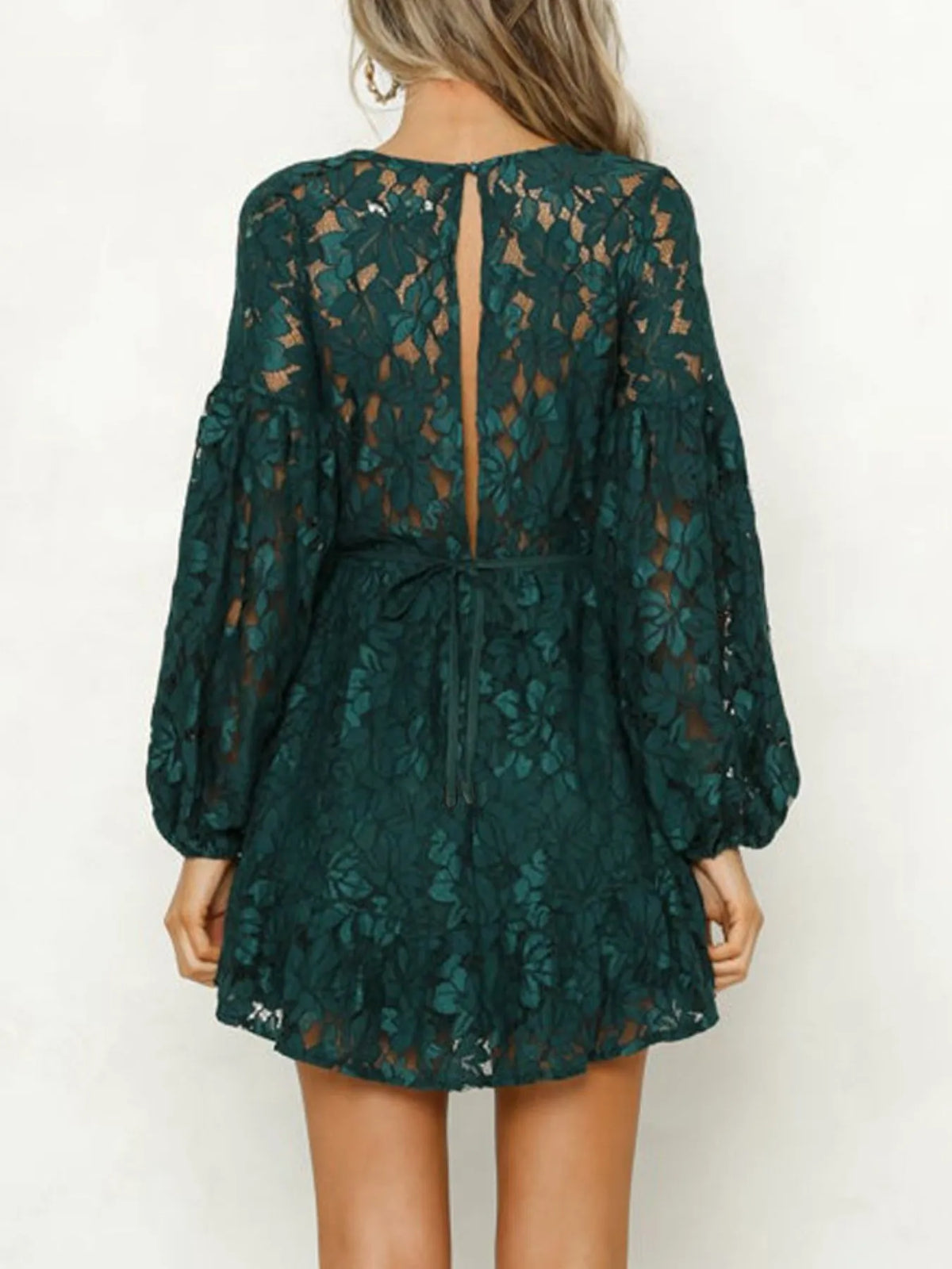 Lace Tie-Detail Mini Dress