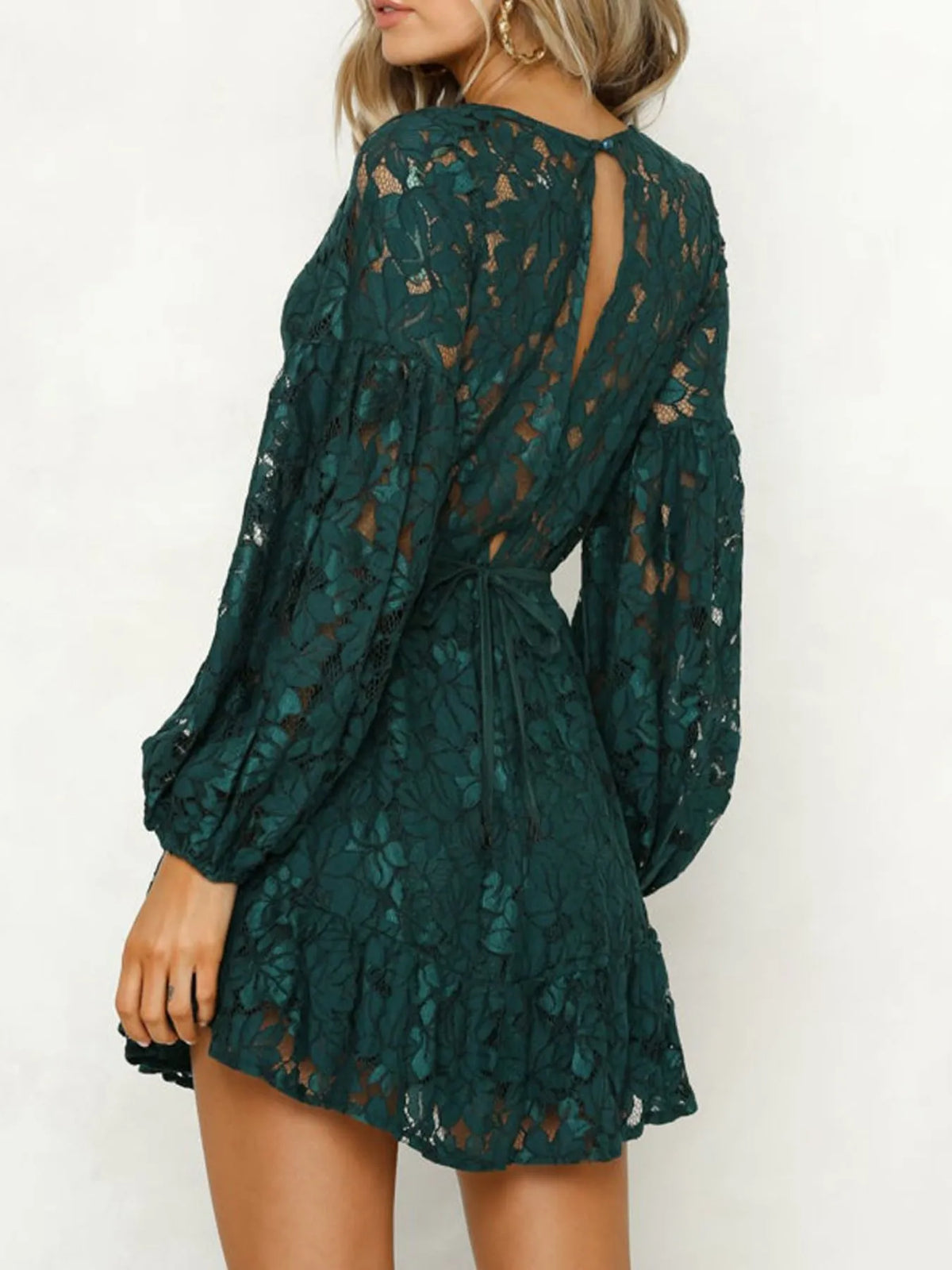 Lace Tie-Detail Mini Dress