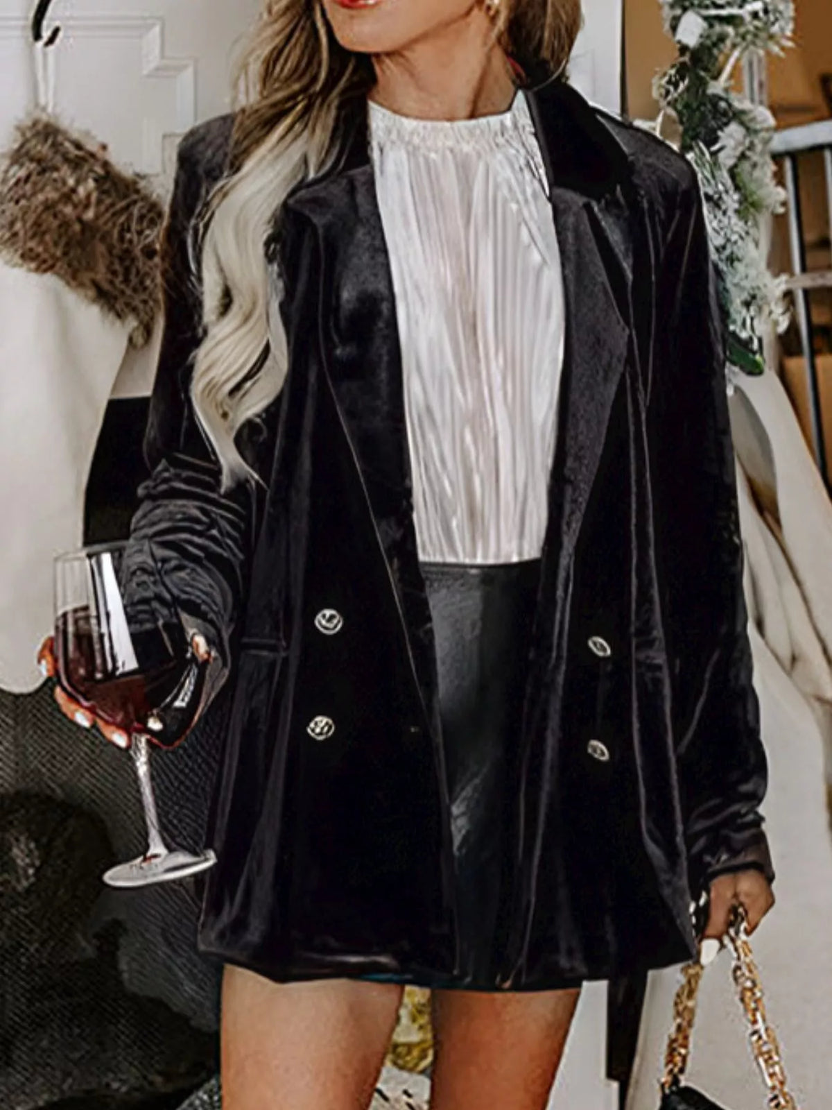 Velvet Button-Front Blazer