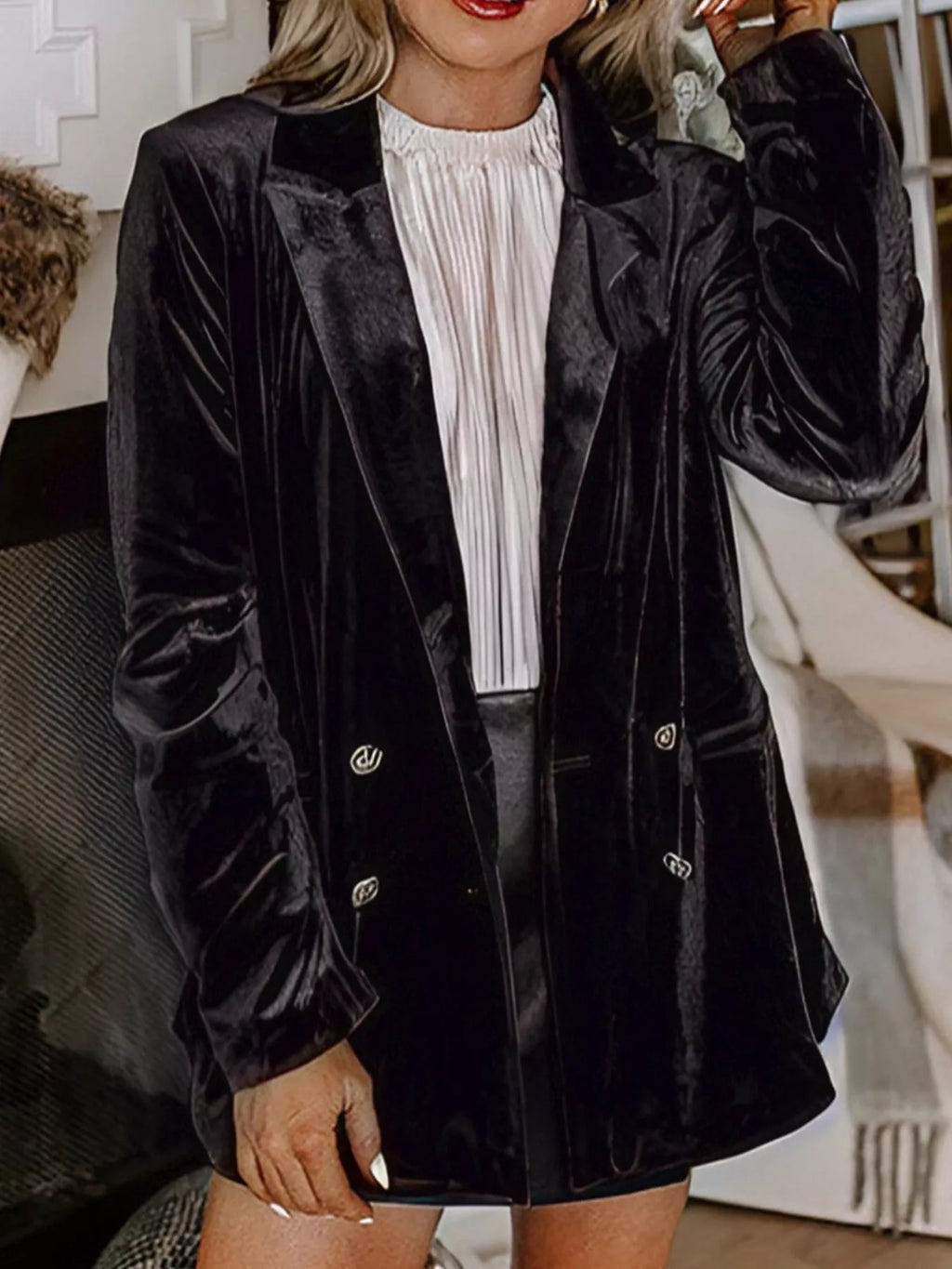 Velvet Button-Front Blazer — additional view 2