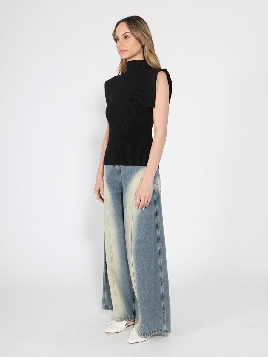 Contrast-Panel Wide-Leg Jeans