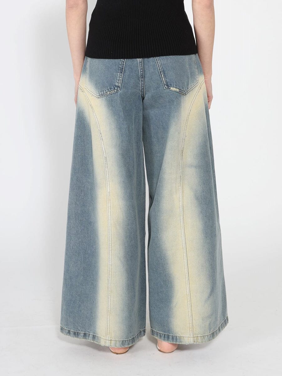 Contrast-Panel Wide-Leg Jeans — additional view 4