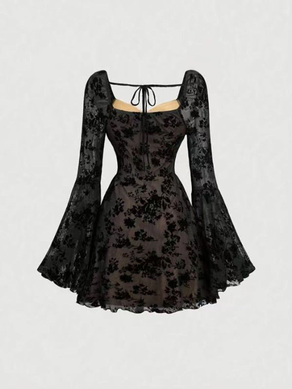 Sweetheart Neck Flared Sleeve Mini Dress — additional view 2
