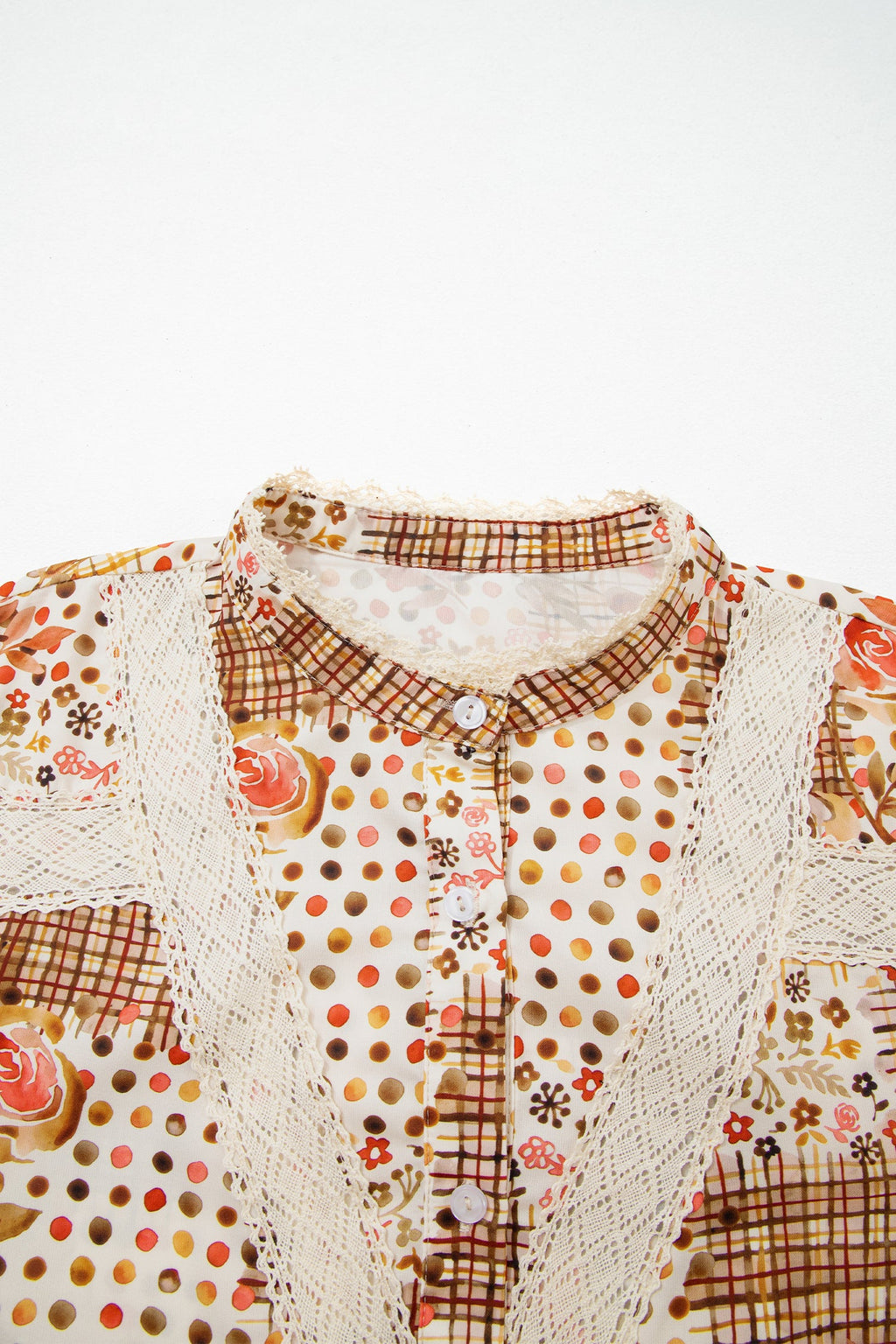 Floral Lace Trim Button Down Long Sleeve Shirt — additional view 4