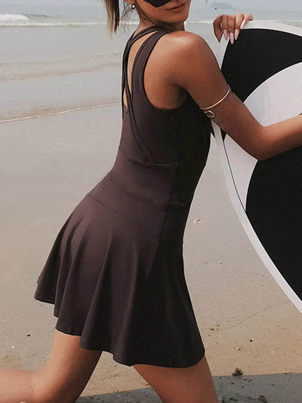 V-Neck Wide Strap Active Dress with Unitard Liner — additional view 2