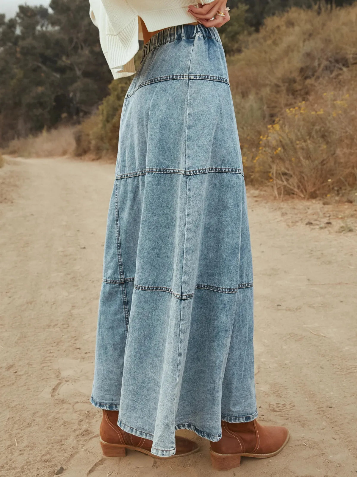 Tiered Denim Maxi Skirt