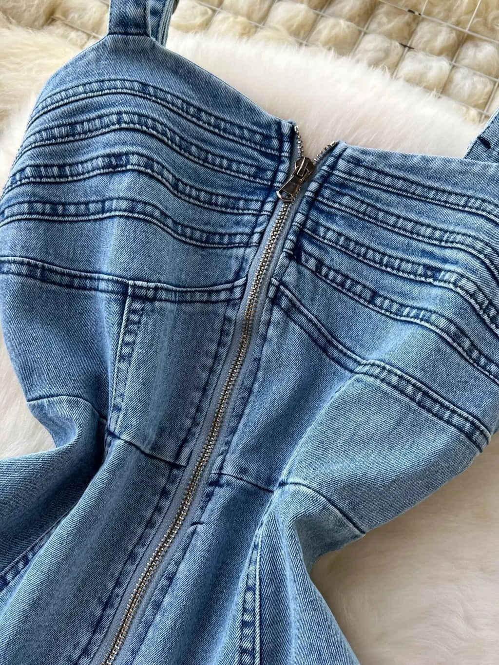 Sleeveless Zipper Front A-Line Denim Dress — additional view 4