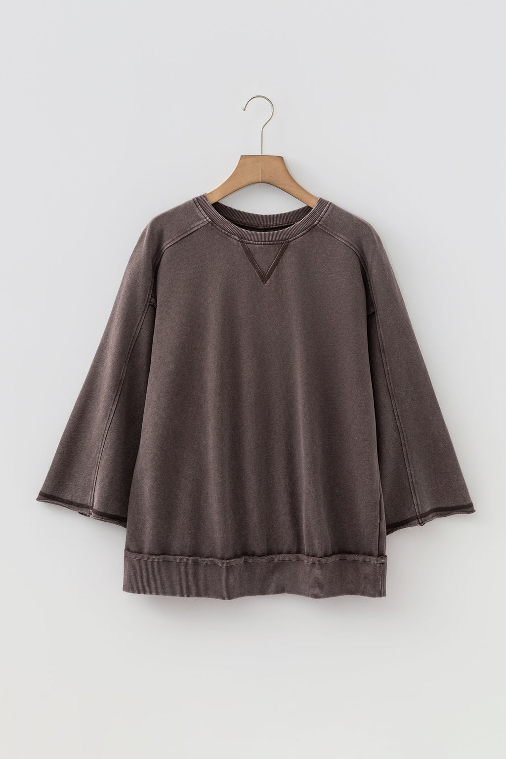 Mineral Wash Reverse Seam 3/4 Sleeve Top — additional view 2