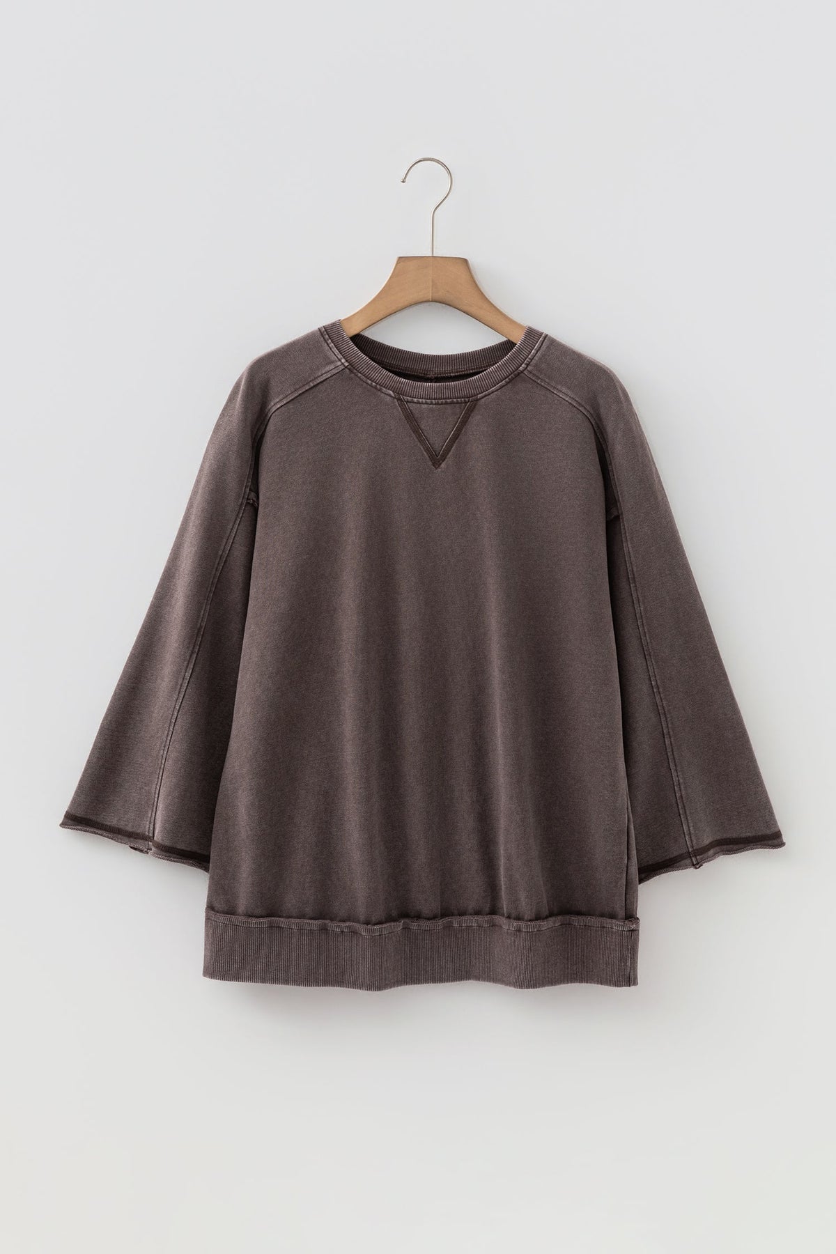 Mineral Wash Reverse Seam 3/4 Sleeve Top — additional view 2