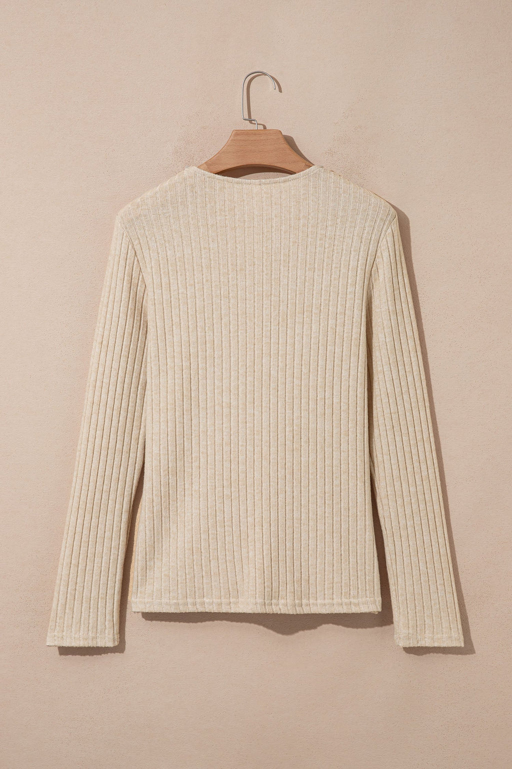 Solid Ribbed Knit Cowl Neck Long Sleeve Top — additional view 3