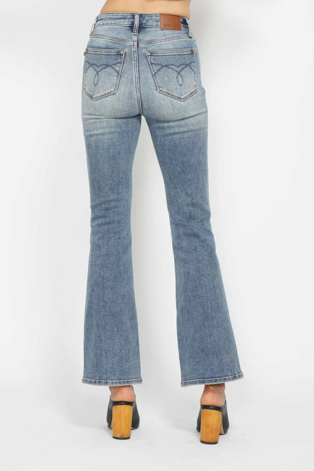 Embroidered-Pocket Bootcut Jeans