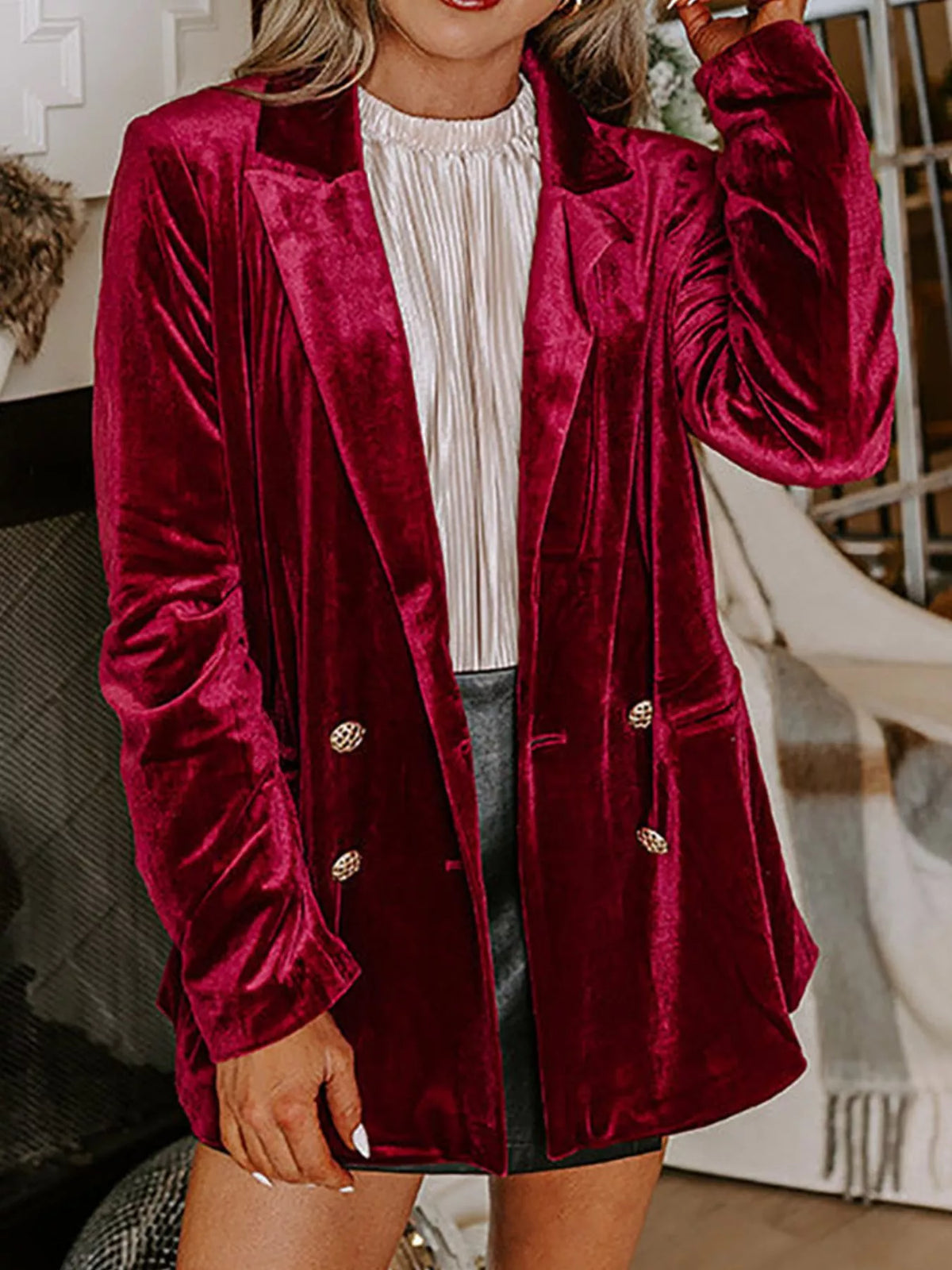 Velvet Button-Front Blazer