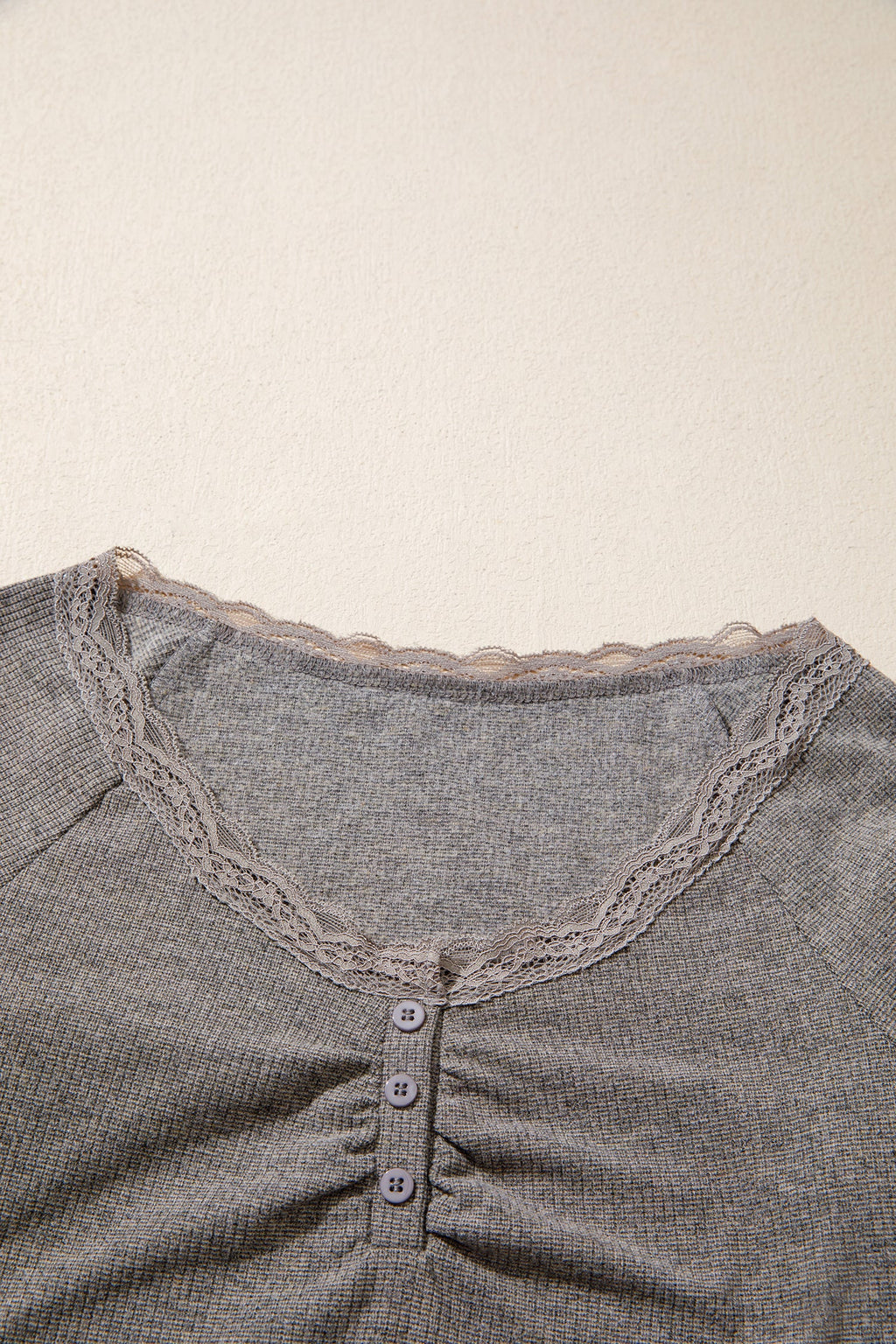 Solid Lace Trim Ribbed Knit Long Sleeve Top — additional view 4