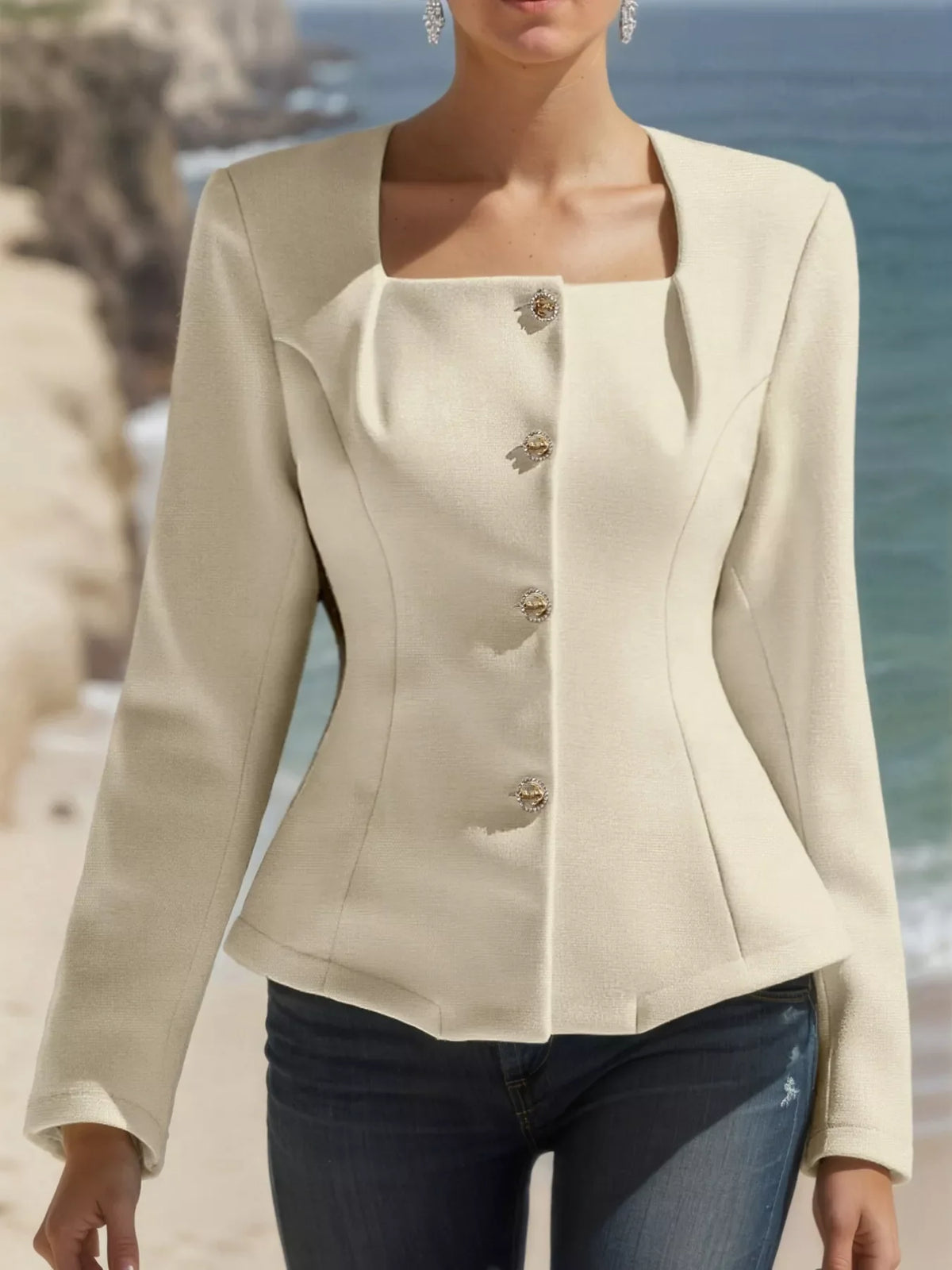 Square-Neck Fitted Blazer