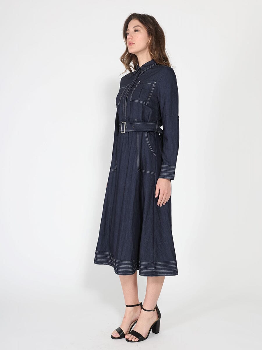 Gracia Fashion Women's Long sleeve contrast stitch denim midi dress — additional view 3