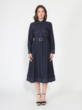 Gracia Fashion Women's Long sleeve contrast stitch denim midi dress