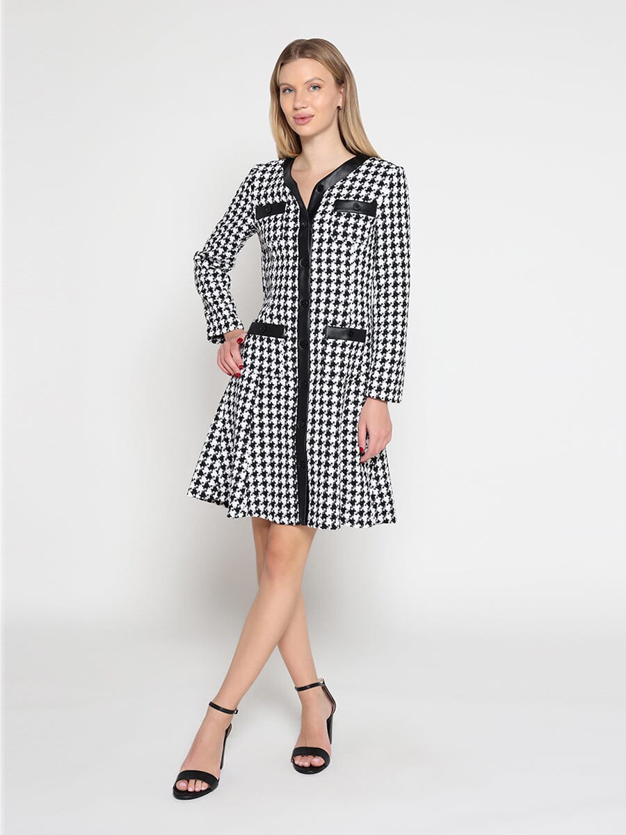 Gracia Fashion Women's Tweed Front Button Open Long Sleeve Dress — additional view 2